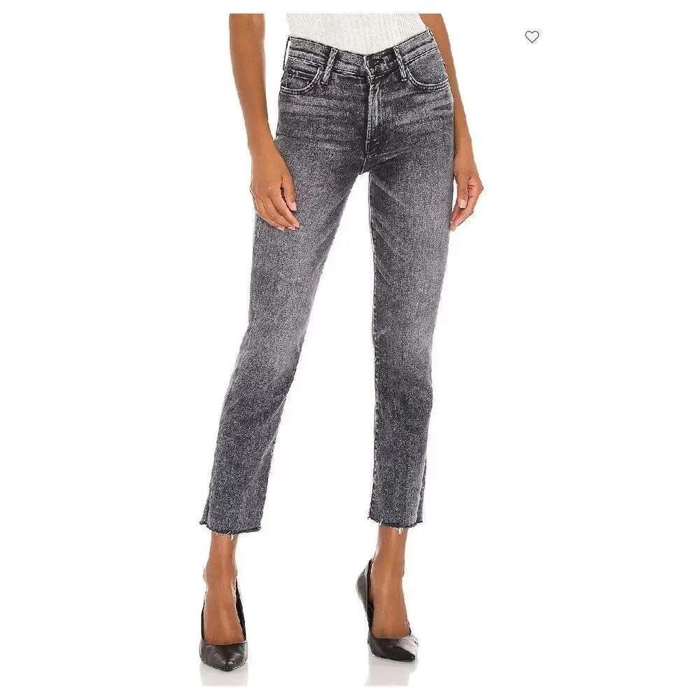 Mother High Waisted Rascal Ankle Snippet Jeans Train Stops Gray 26 1144-851